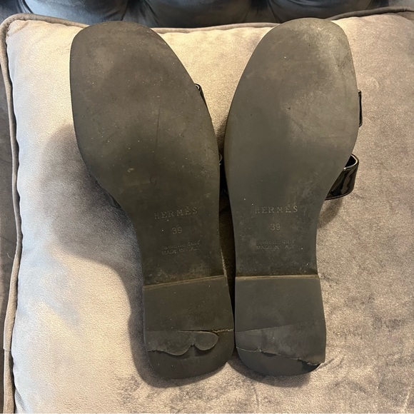 Hermes Oran Black Patent Leather Slip-on Sandals Size 8.5 - Picture 15 of 16